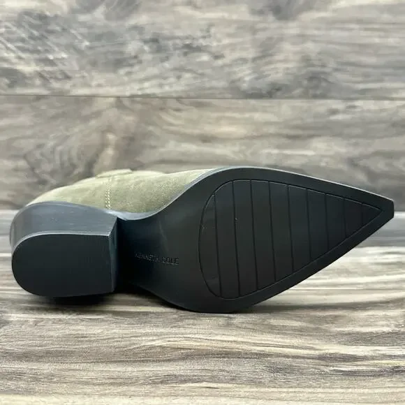 NIB Kenneth Cole New York Kara 8.5M Western Pointed Toe Suede Ankle Boots Khaki - Picture 7 of 9